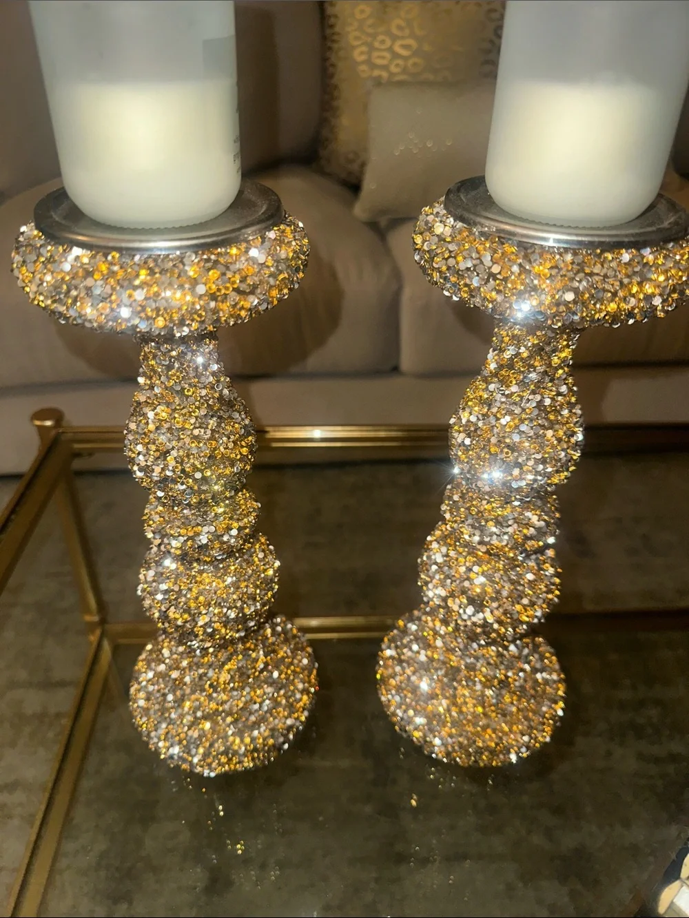 bebe Gold Crystal-Encrusted Pillar Candle Holders - Pair